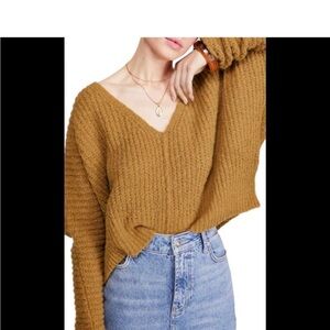 Free People Mustard V-Neck Sweater